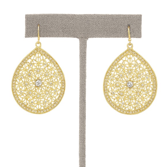 Golden Lace Teardrop Earrings - Picture 2 of 3